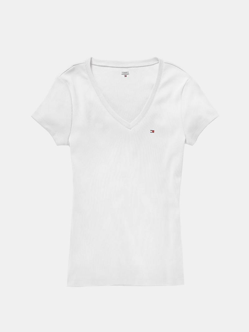 Női Tommy Hilfiger Essential Favorite V-Neck Póló Fehér | HU 446OKI